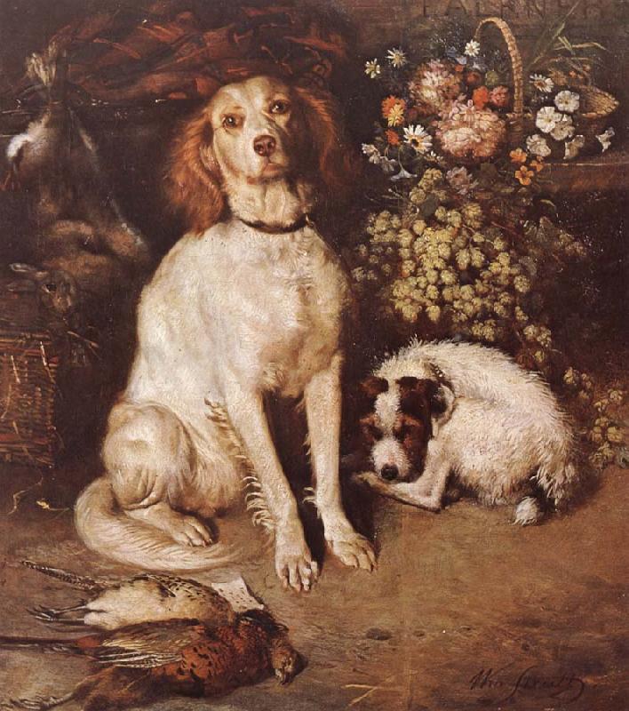 William Strutt Dogs with Flowers and game France oil painting art